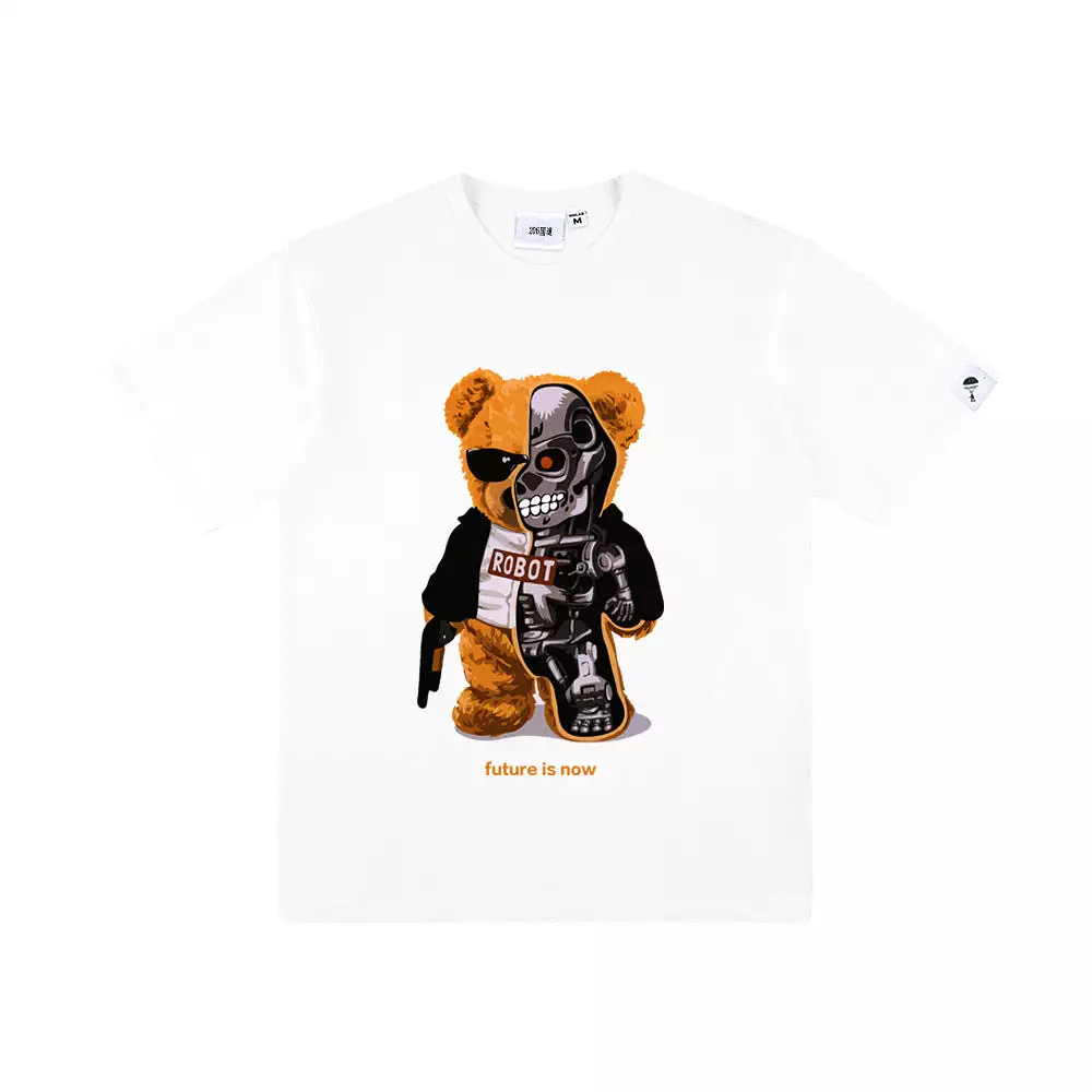 100% Cotton men's T-shirt Teddy Bear Robot skull  Short Sleeve oversize