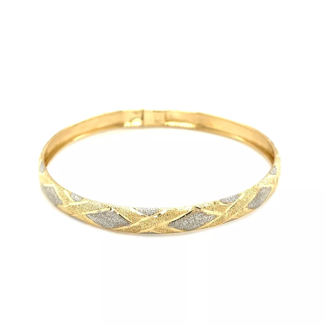 10k Two-Tone Gold Geometric Diamond Motif Bangle