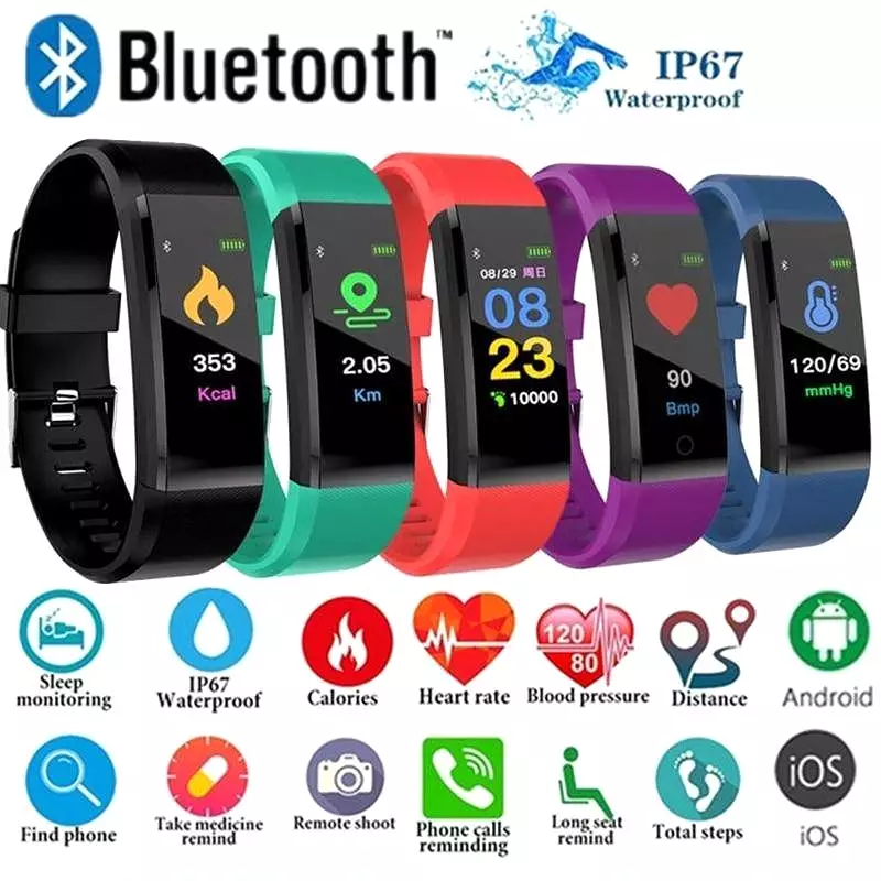 115 Plus Bluetooth Smart Watch Heart Rate Monitor Fitness Tracker Bracelet Waterproof