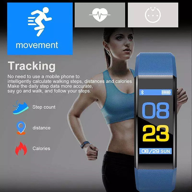 115 Plus Bluetooth Smart Watch Heart Rate Monitor Fitness Tracker Bracelet Waterproof