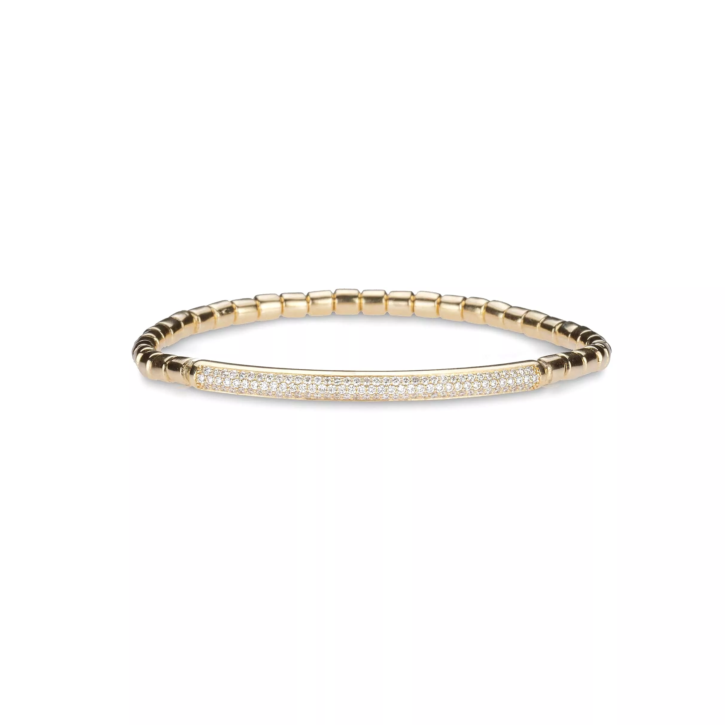 14K & 18K Gold and Three Row Micro-Pave Bar ID Stretch Bracelet