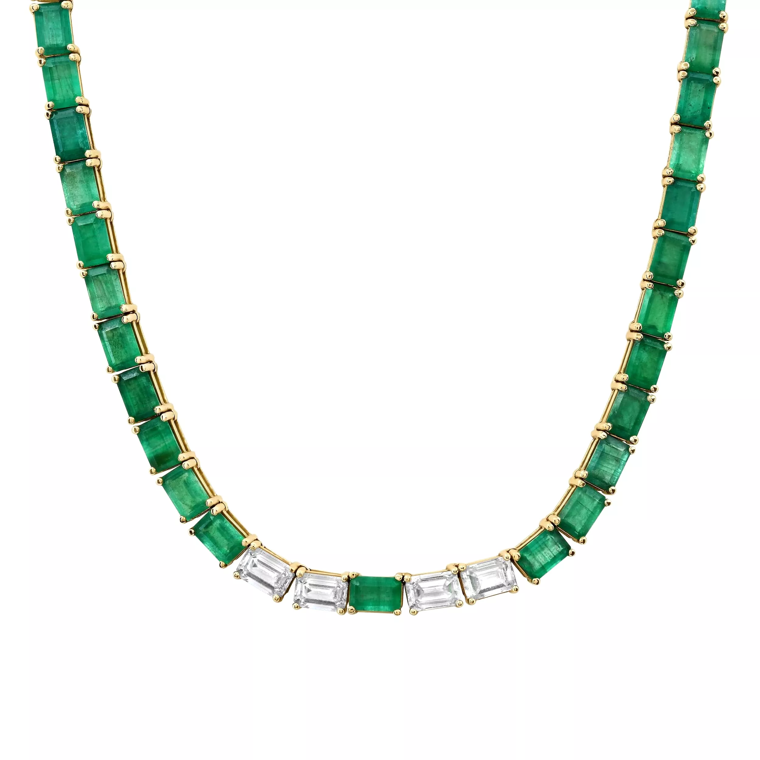 14K & 18K Gold East West Emerald & Diamond Necklace