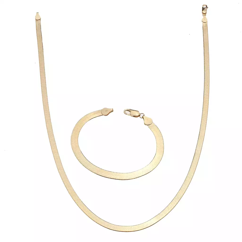 14K & 18K Gold Herringbone Chain Bracelet 6mm