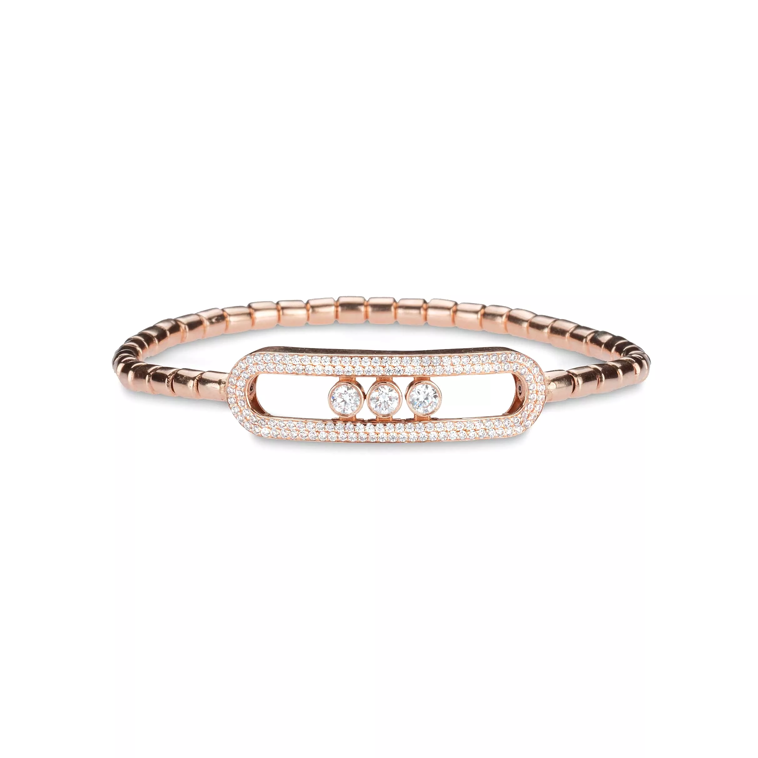 14K & 18K Gold Micro-Pave diamond & Three Diamond Stretch Bracelet