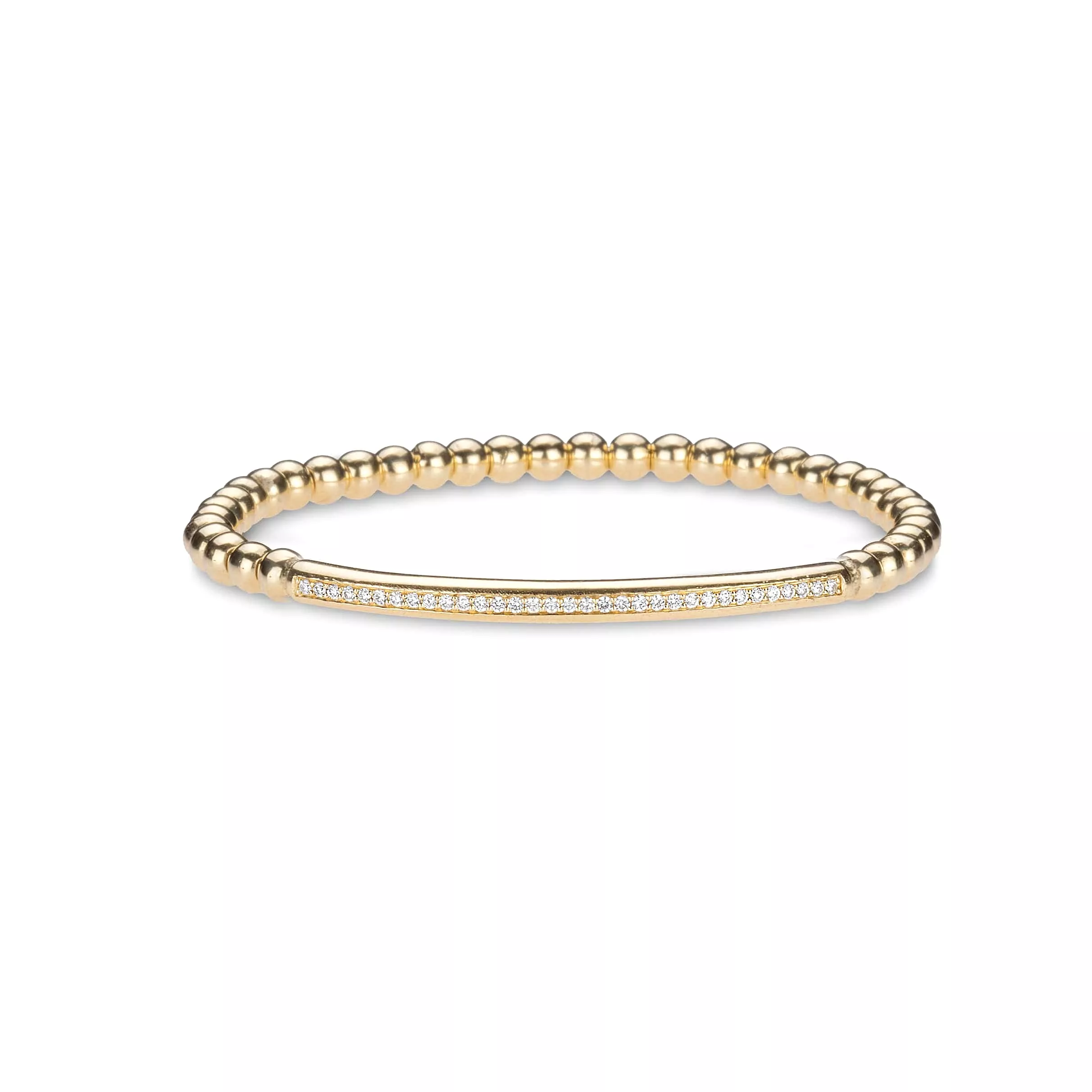 14K & 18K Gold Single Diamond Row Bar ID Stretch Ball Bracelet