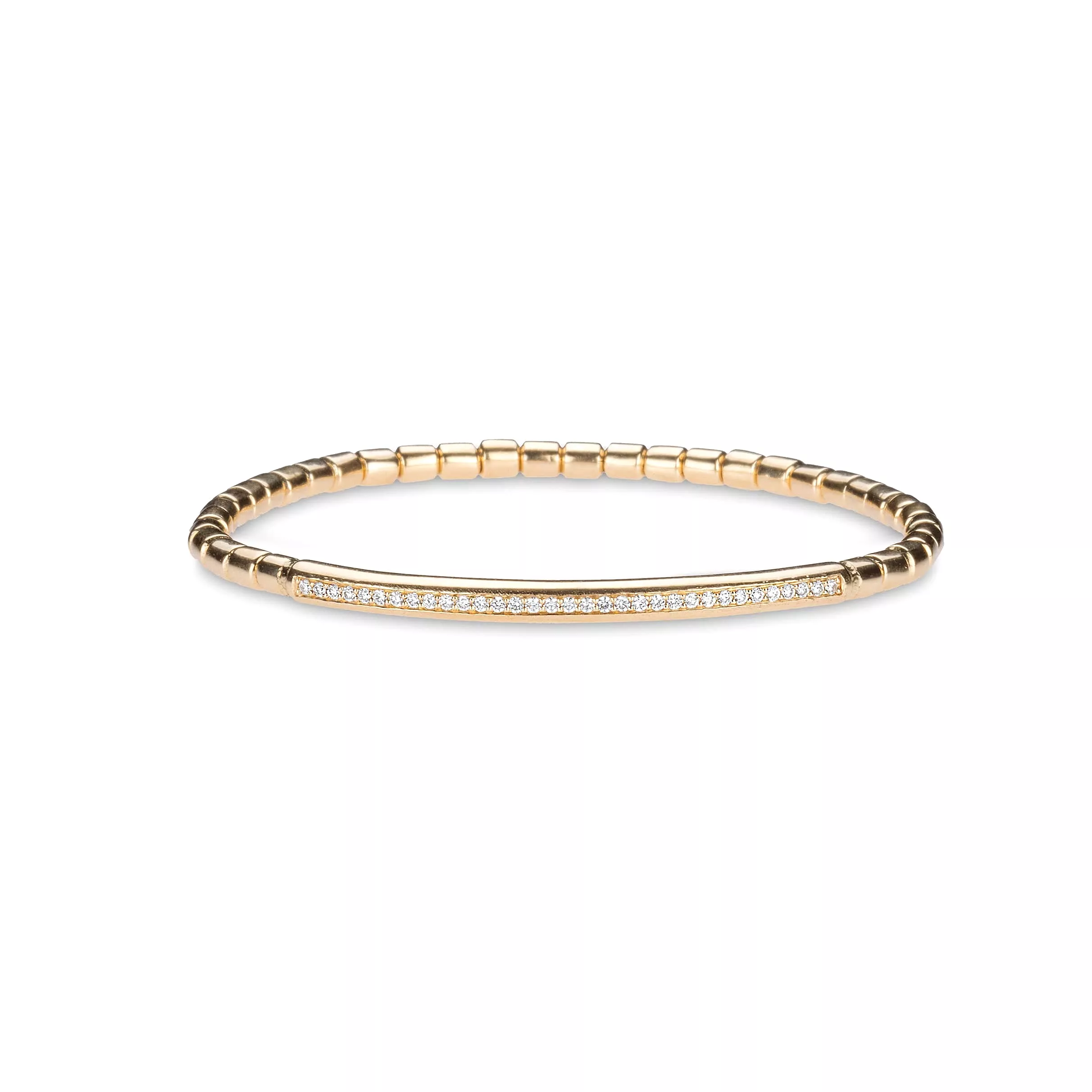 14K & 18K Gold Single Diamond Row Bar ID Stretch Bracelet