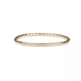 14K & 18K Gold Single Diamond Row Bar ID Stretch Bracelet