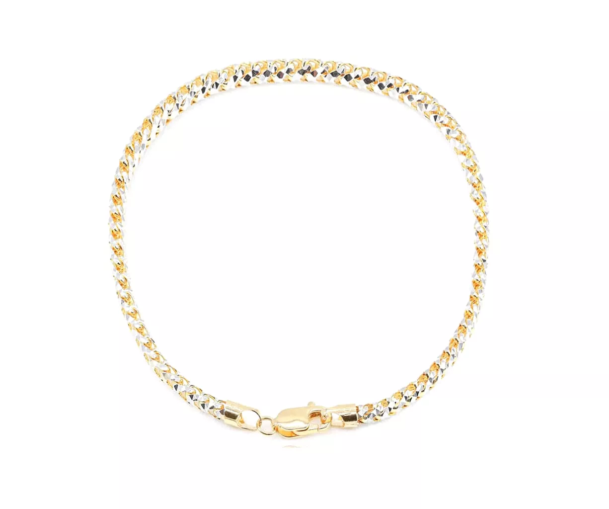 14K Gold Large Franco Two Tone Diamond Cut Chain Bracelet 3mm