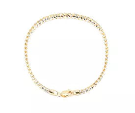 14K Gold Large Franco Two Tone Diamond Cut Chain Bracelet 3mm