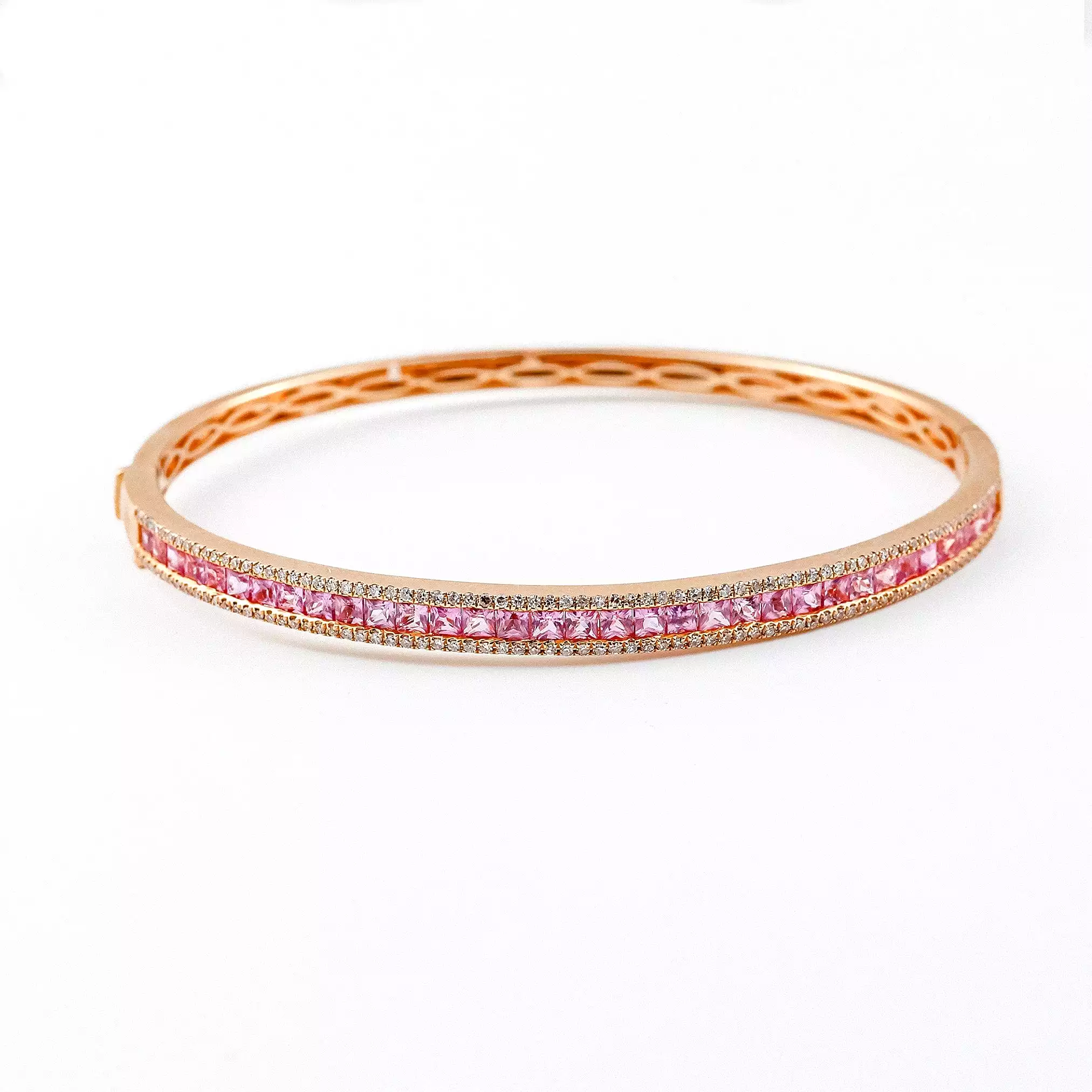 14K Gold Pink Sapphire and Diamond Bangle Bracelet