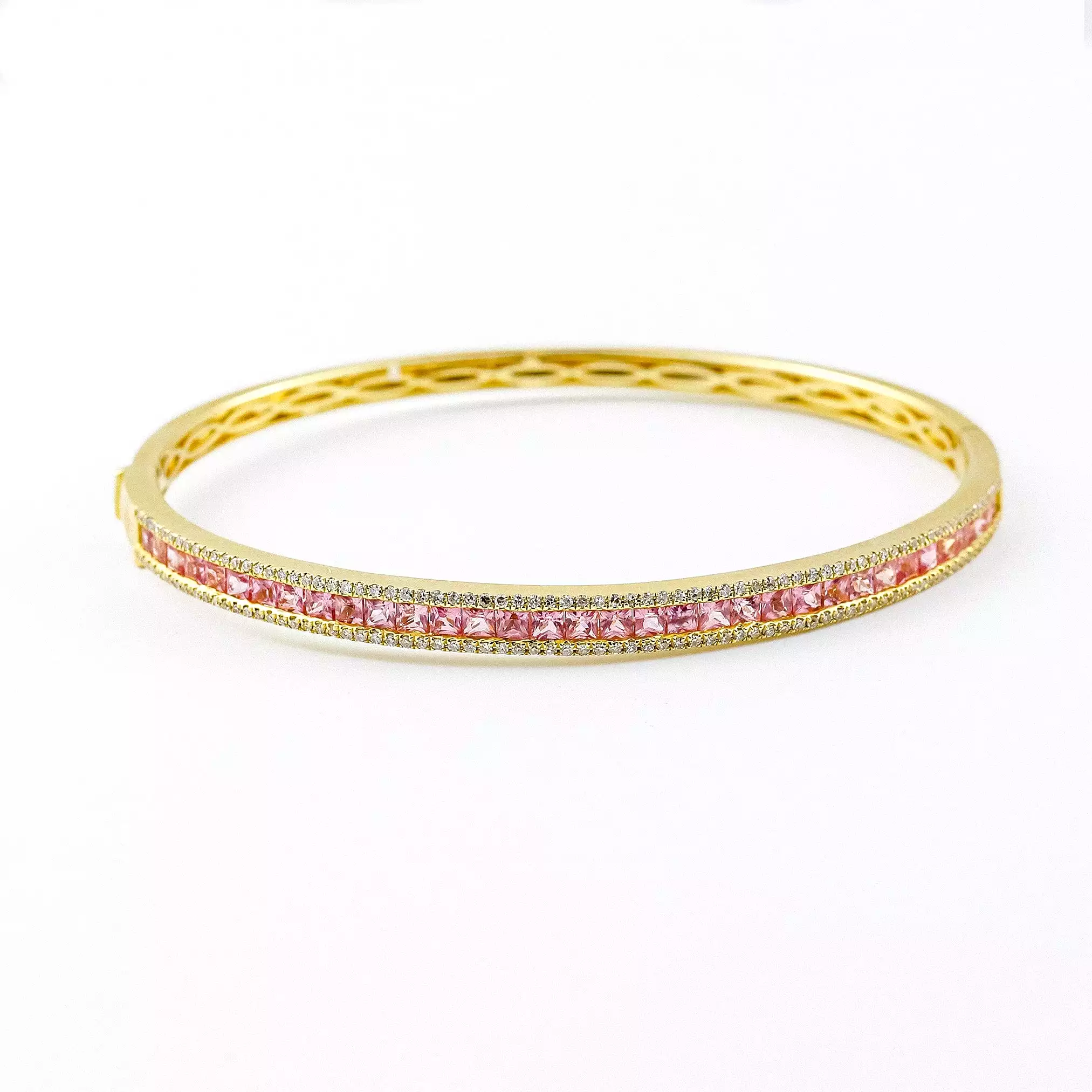 14K Gold Pink Sapphire and Diamond Bangle Bracelet