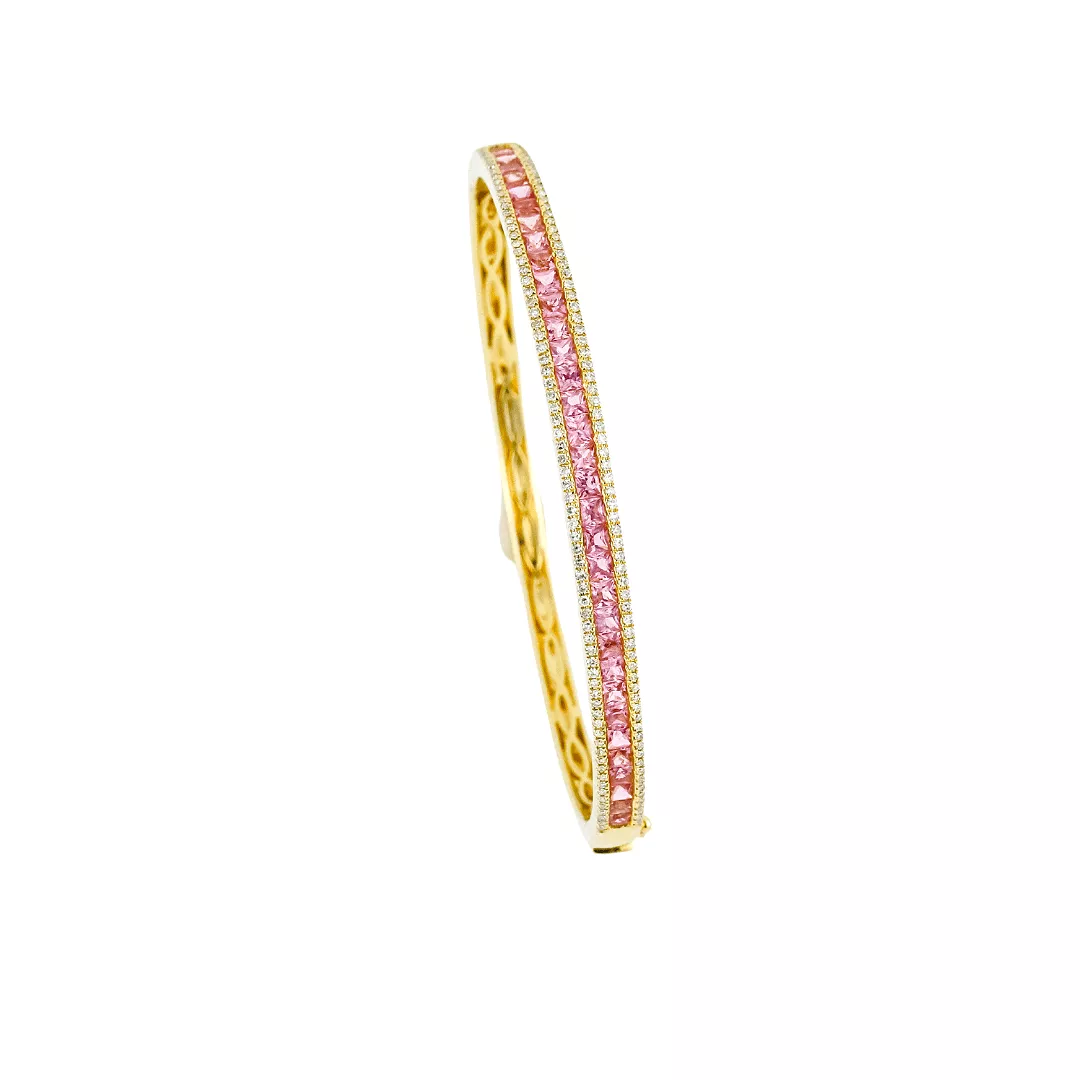 14K Gold Pink Sapphire and Diamond Bangle Bracelet