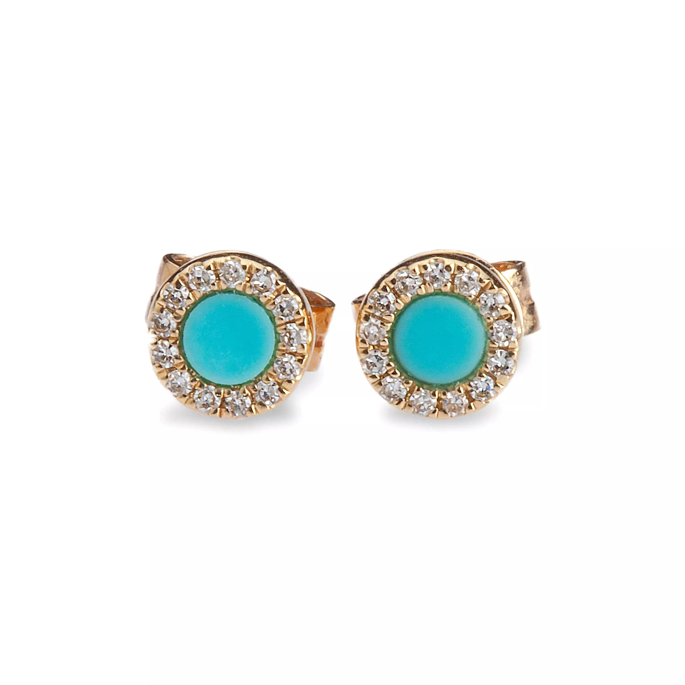 14K Gold Turquoise and Diamond Stud Earrings