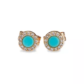 14K Gold Turquoise and Diamond Stud Earrings