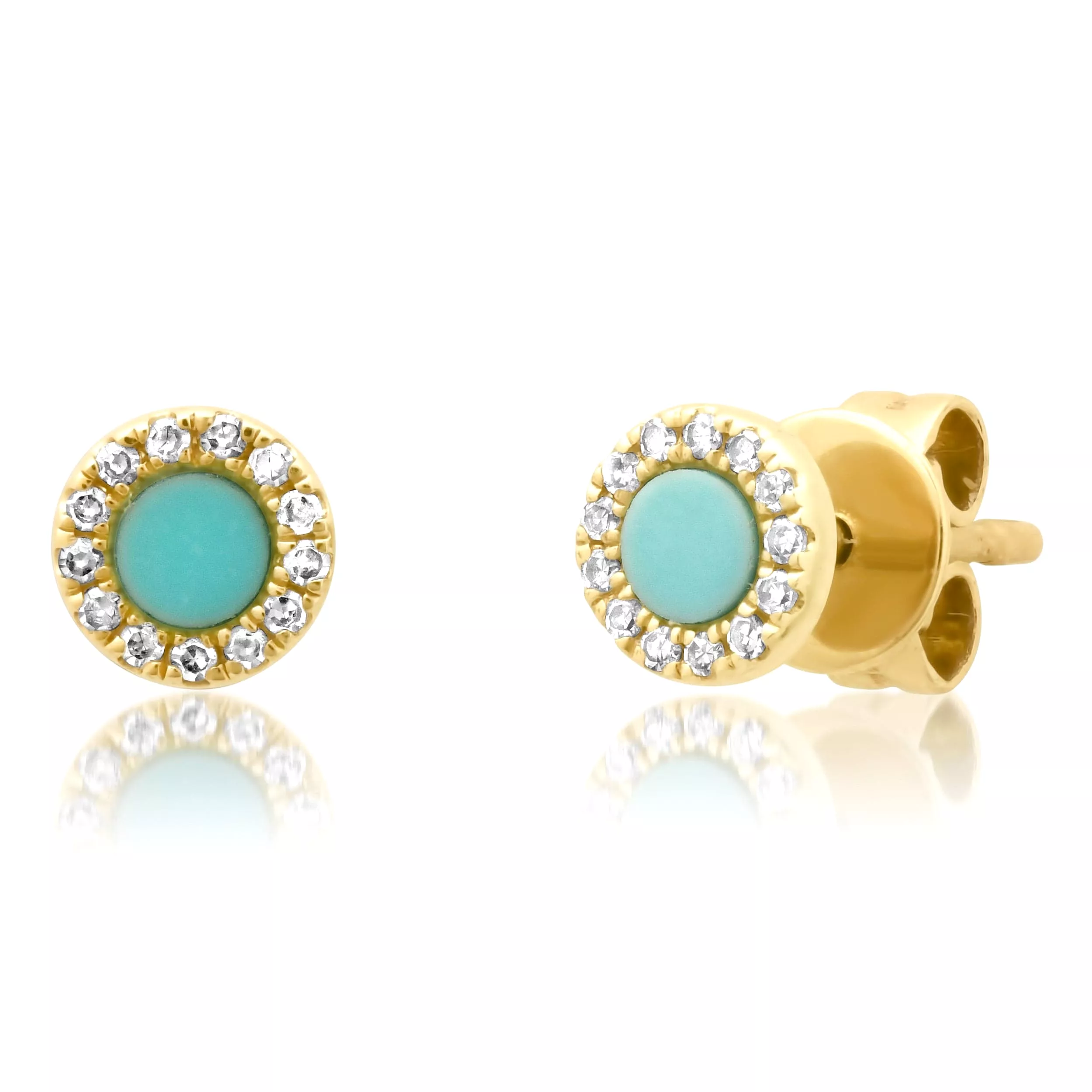 14K Gold Turquoise and Diamond Stud Earrings