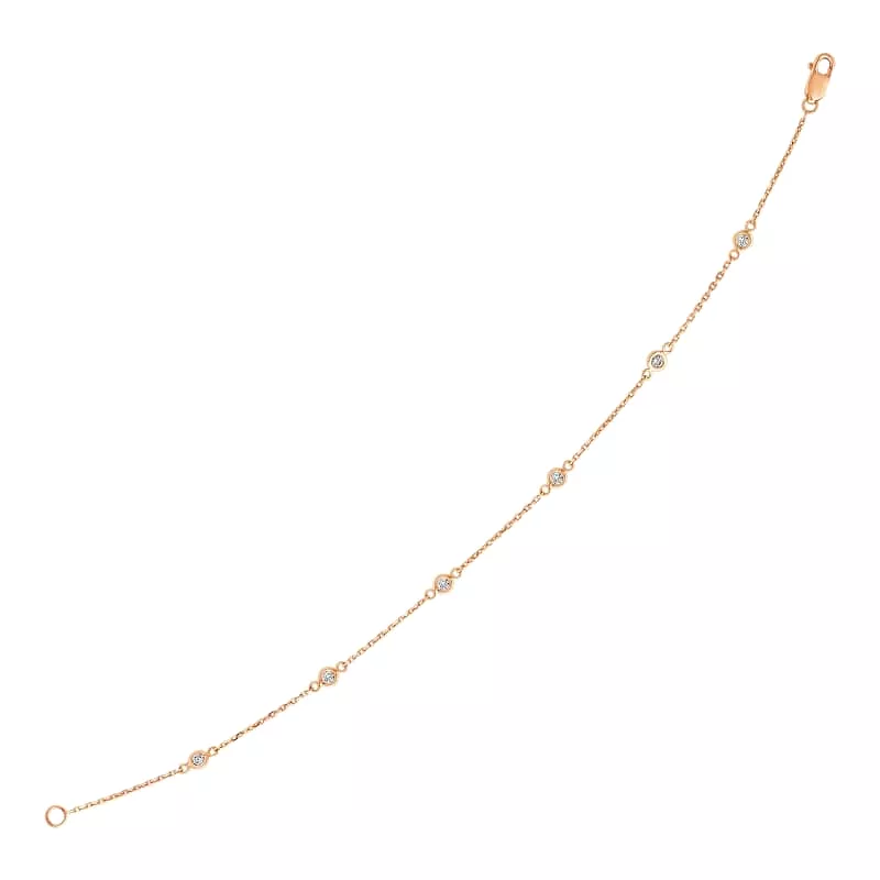 14k Rose Gold 7 inch Bracelet with Diamond Stations