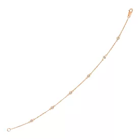 14k Rose Gold 7 inch Bracelet with Diamond Stations