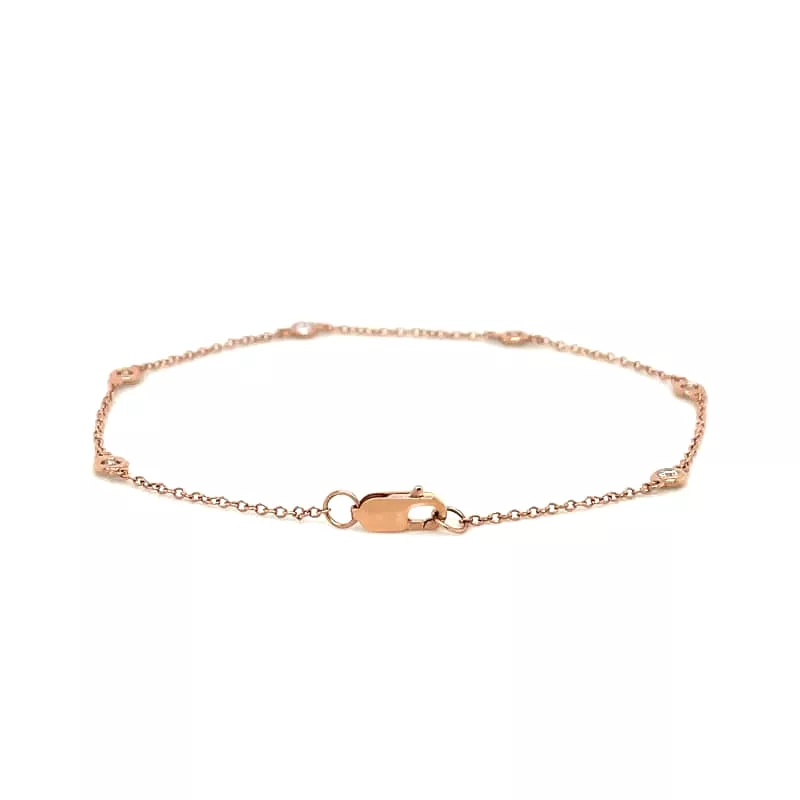 14k Rose Gold 7 inch Bracelet with Diamond Stations