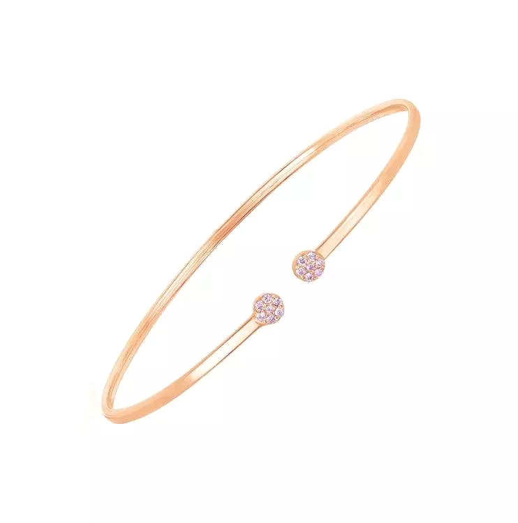 14k Rose Gold High Polish Diamond Cluster Bangle (2mm)