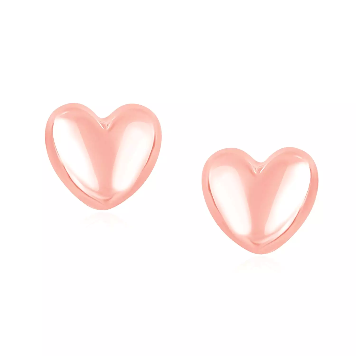 14k Rose Gold Puffed Heart Shape Shiny Earrings