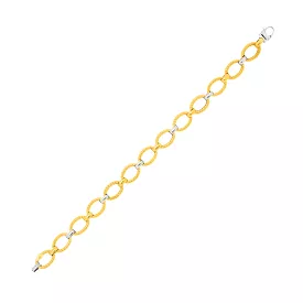 14k Two-Tone Gold Chain Bracelet with Textured Oval Links