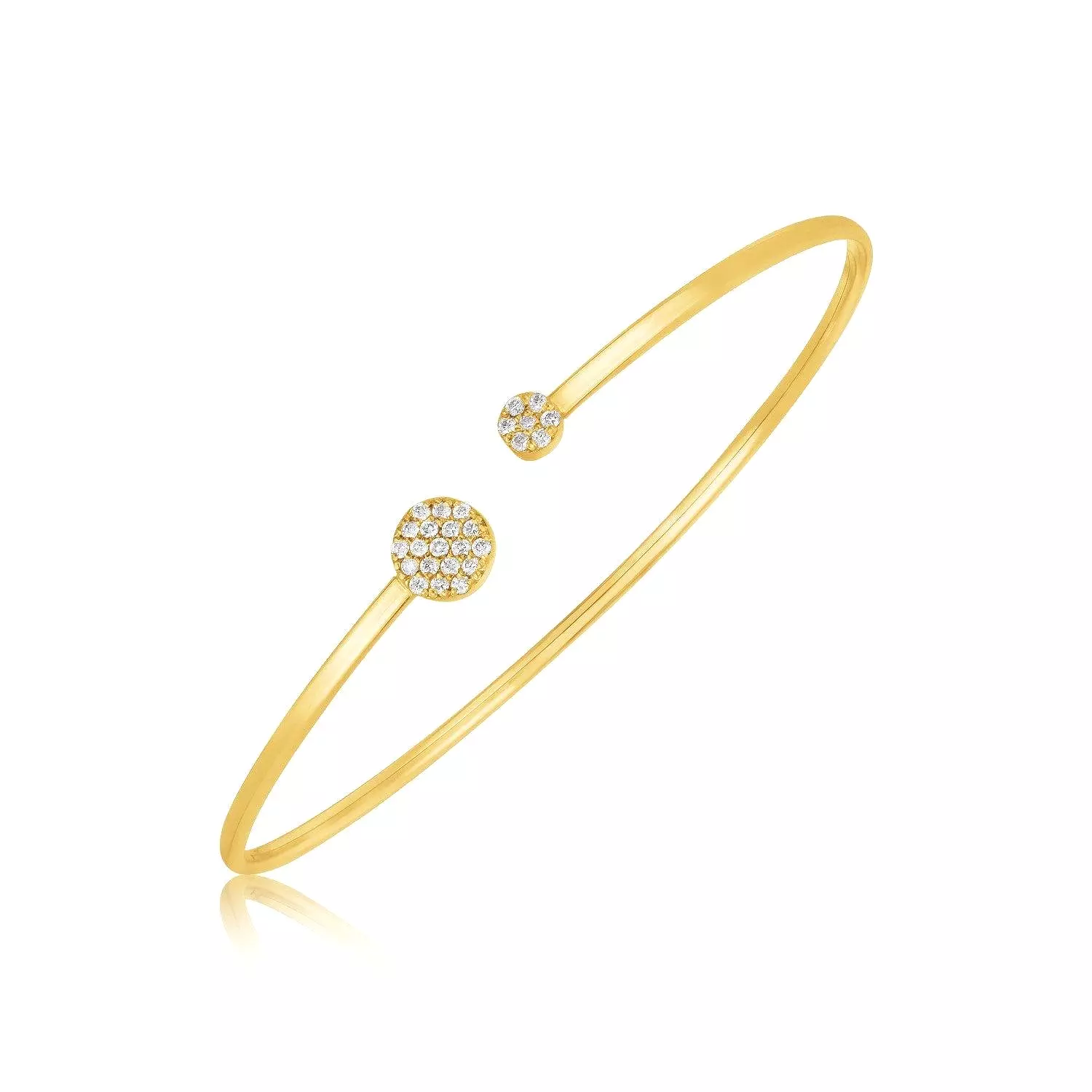 14k Yellow Gold High Polish Diamond Cluster Bangle (2mm)