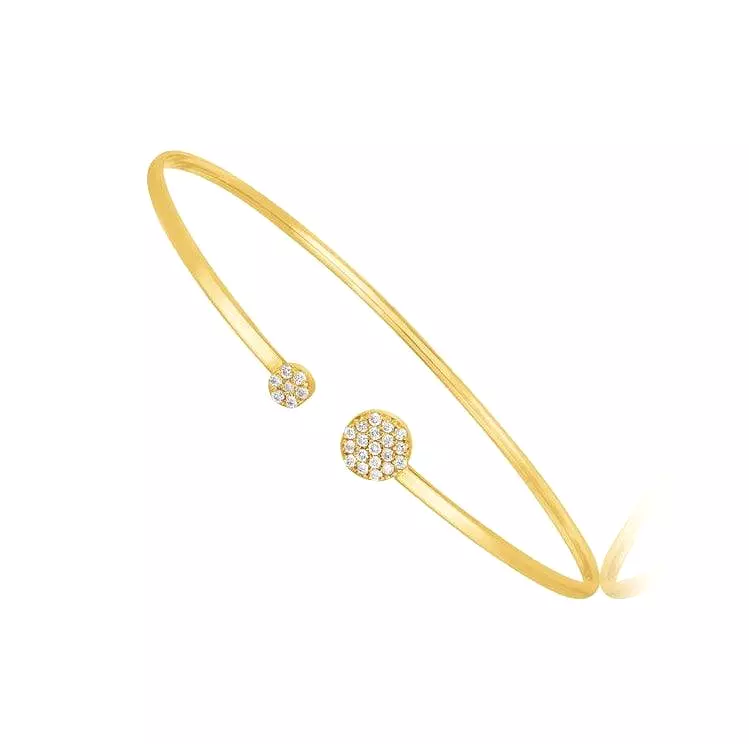 14k Yellow Gold High Polish Diamond Cluster Bangle (2mm)