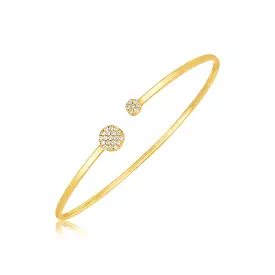 14k Yellow Gold High Polish Diamond Cluster Bangle (2mm)