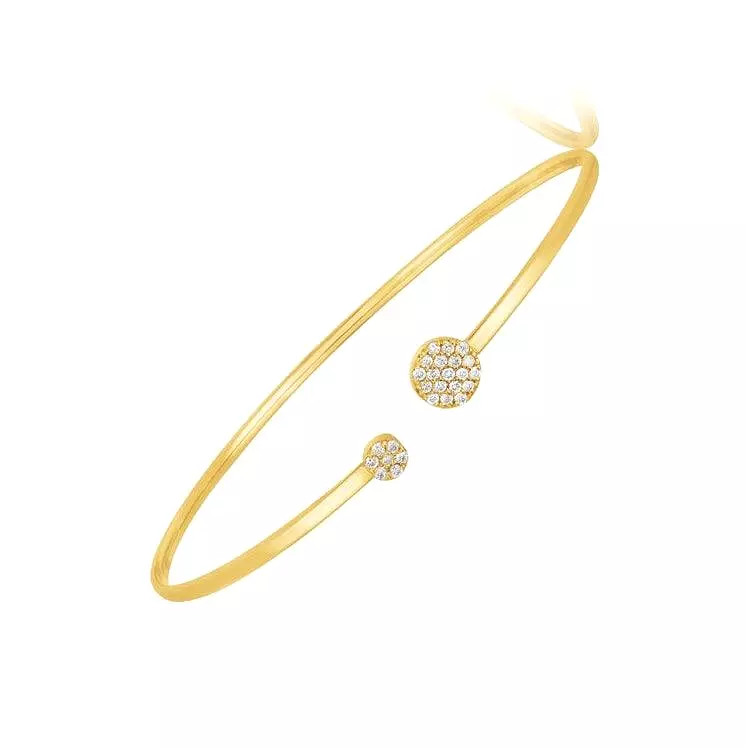 14k Yellow Gold High Polish Diamond Cluster Bangle (2mm)