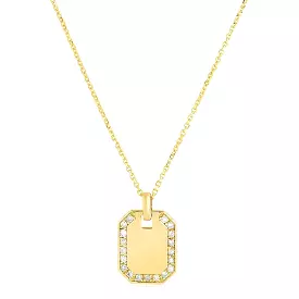 14k Yellow Gold High Polish Diamond Octagon Tag Necklace