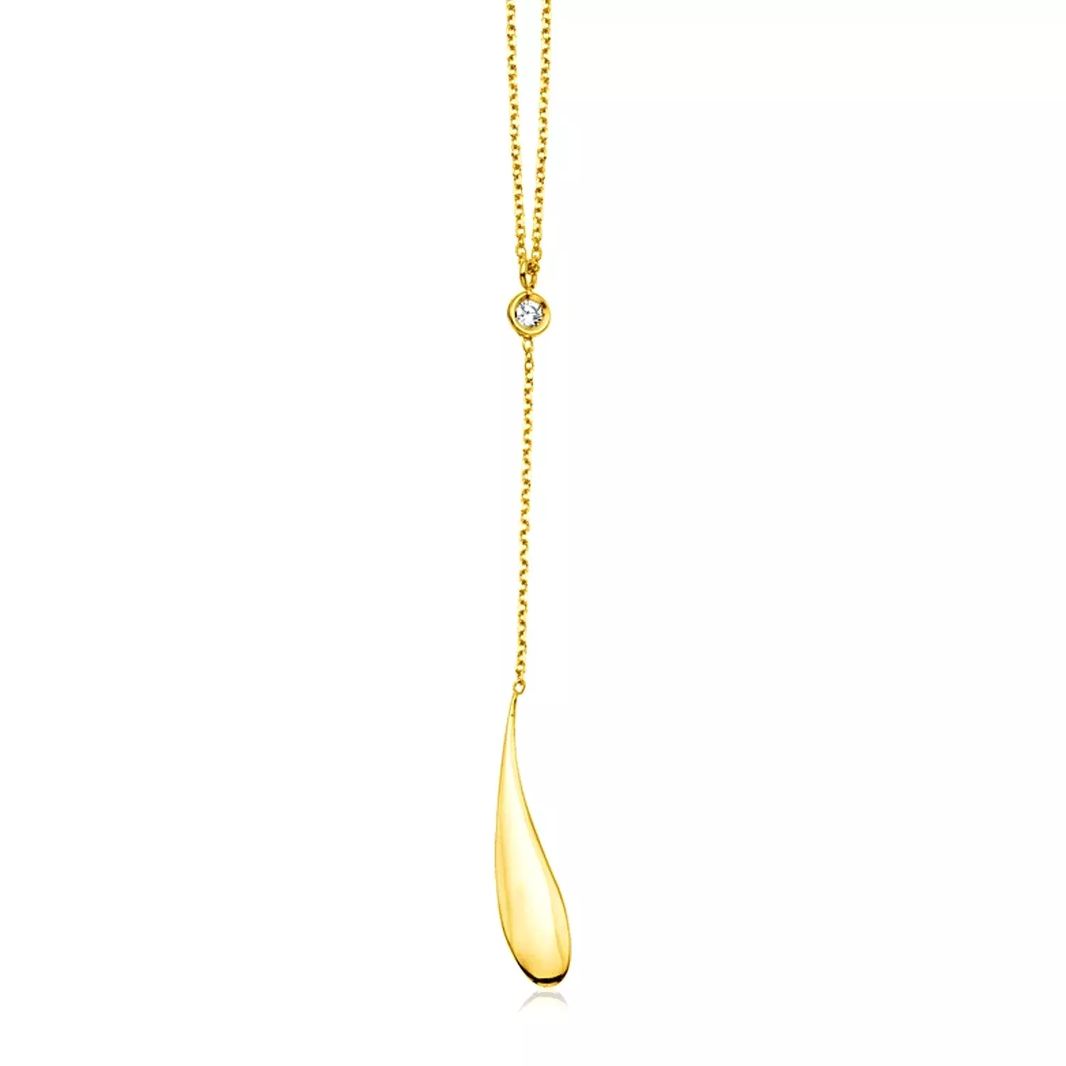 14k Yellow Gold Teardrop Lariat Necklace with Diamond