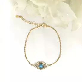 18k/925 Vermeil Evil Eye Bracelet with CZ and Blue Centre Stone