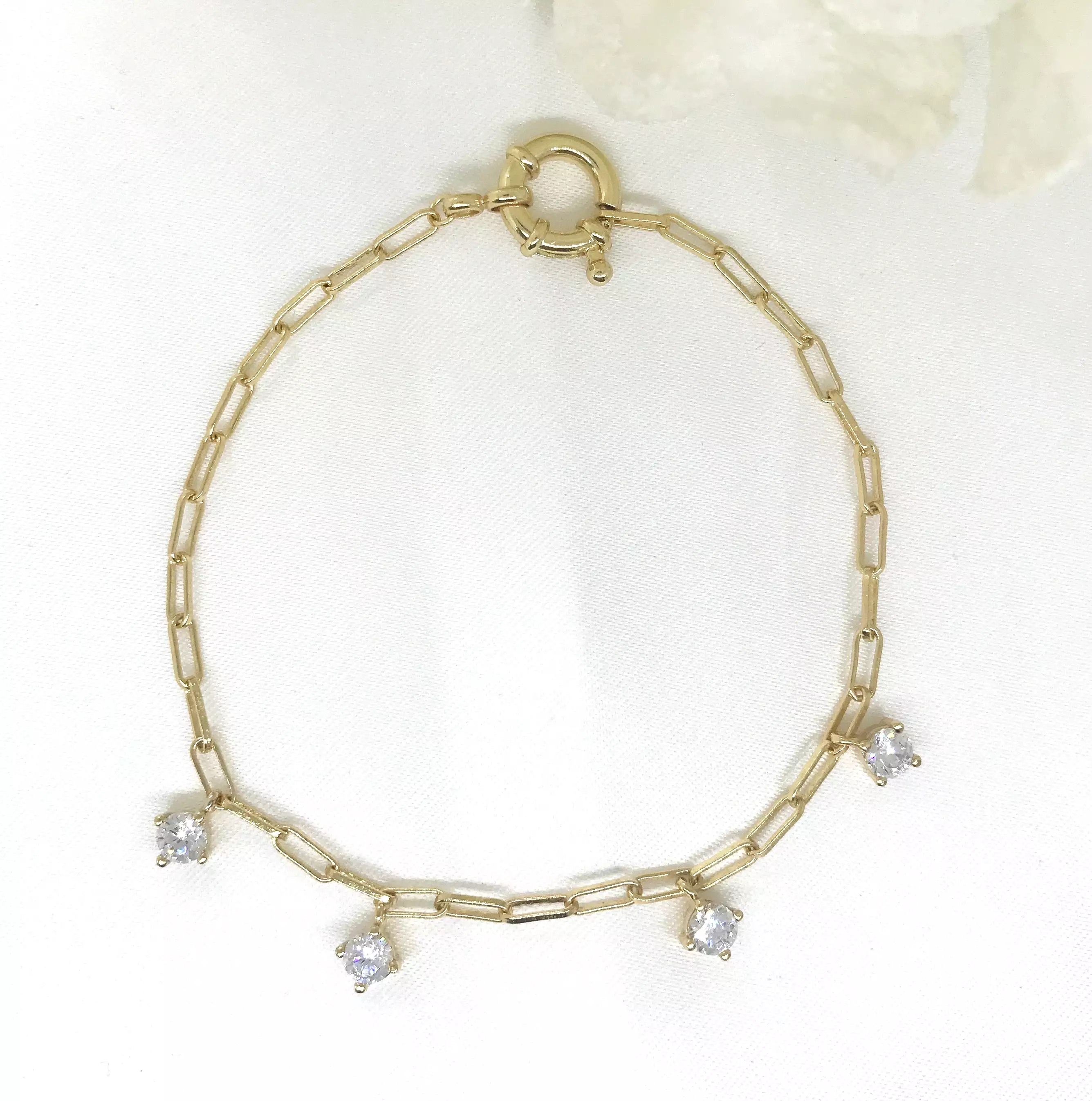 18k/925 Vermeil Paperclip Bracelet with CZ Dangle stones