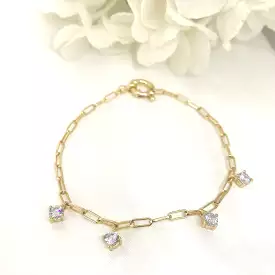 18k/925 Vermeil Paperclip Bracelet with CZ Dangle stones