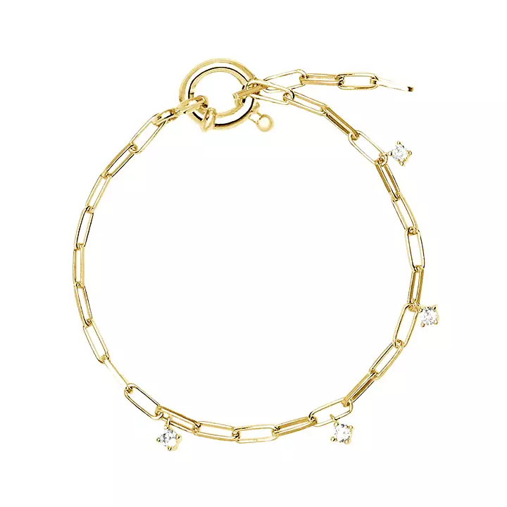 18k/925 Vermeil Paperclip Bracelet with CZ Dangle stones