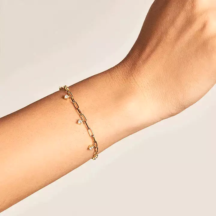 18k/925 Vermeil Paperclip Bracelet with CZ Dangle stones