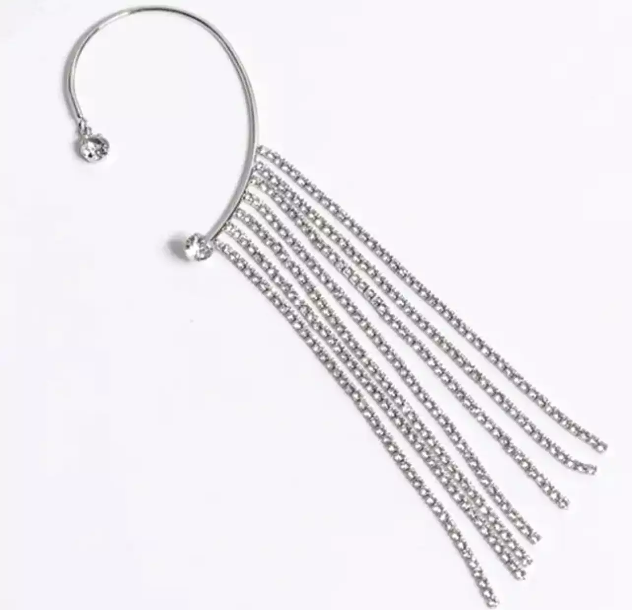 1pc Pierced Long Chain Tassel Silver Color Crystal Eearrings Hook Cuff For Women