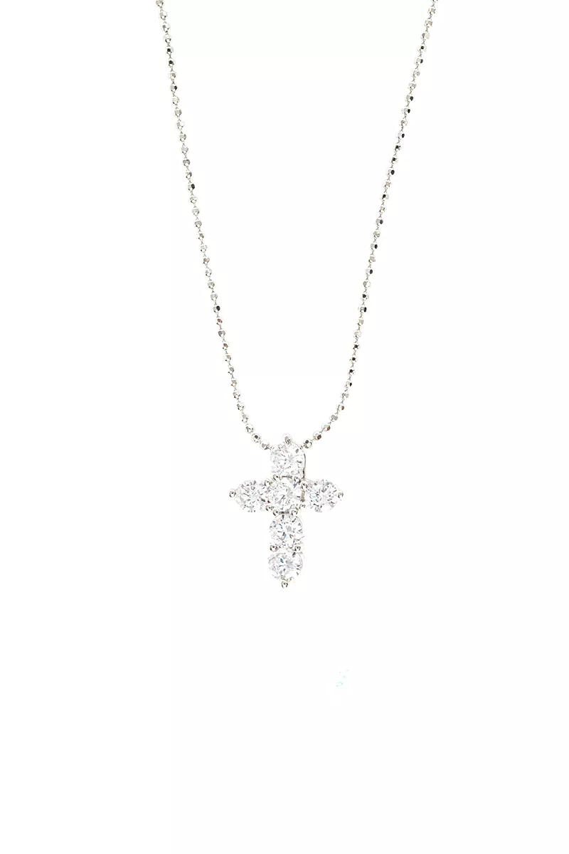 925 Silver Diamond Cut Chain Necklace with Crystal Cross Pendant