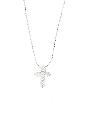 925 Silver Diamond Cut Chain Necklace with Crystal Cross Pendant