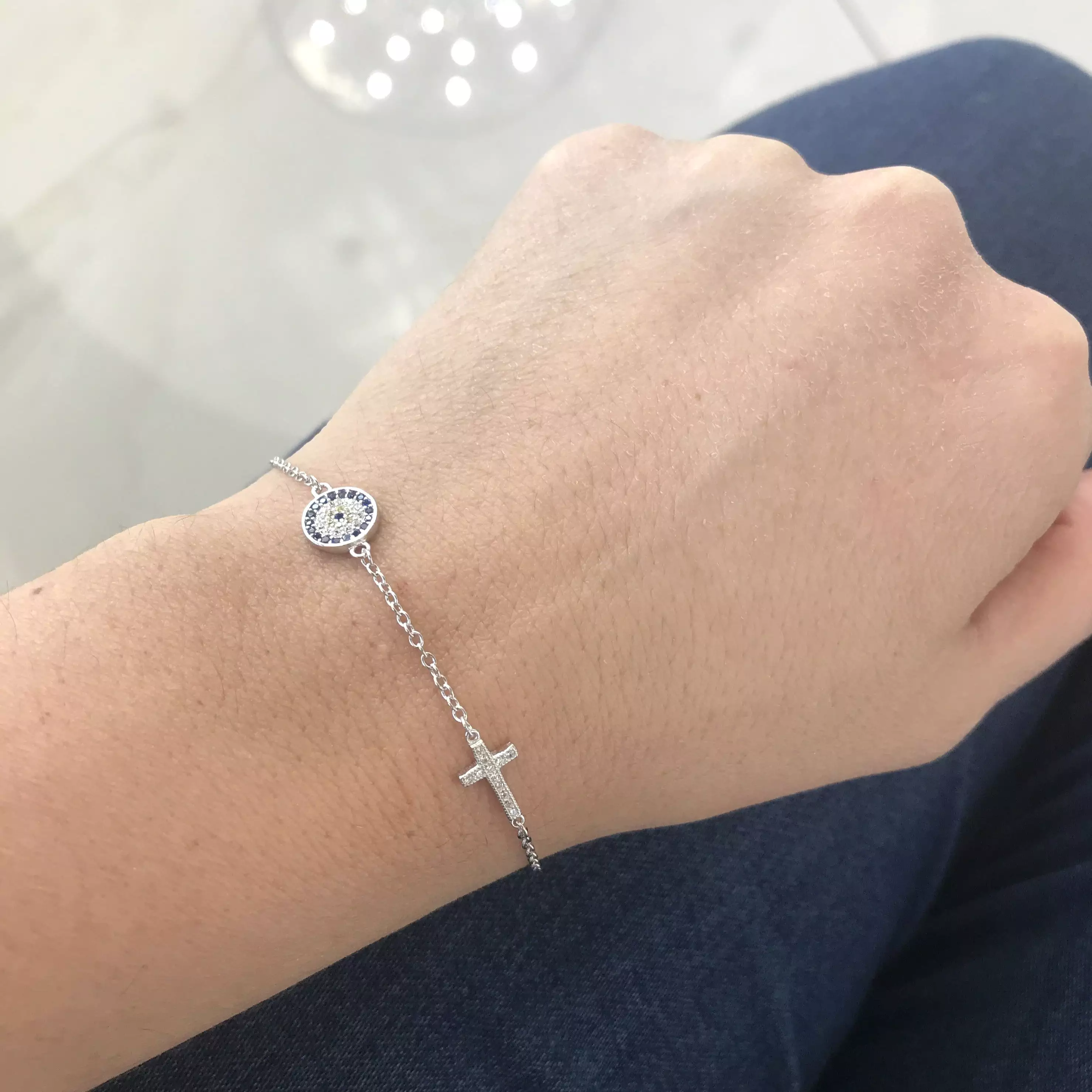 925/18k Vermeil CZ Evil Eye with Cross Bracelet