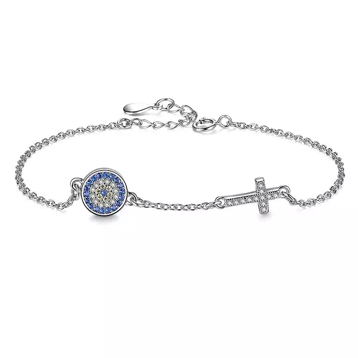 925/18k Vermeil CZ Evil Eye with Cross Bracelet