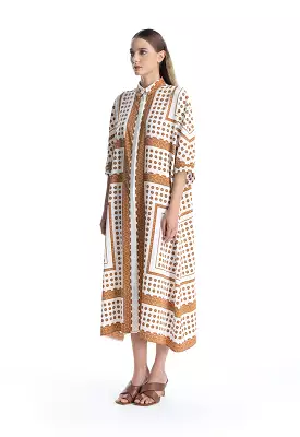 All Over Printed Tie Neck Maxi Dress