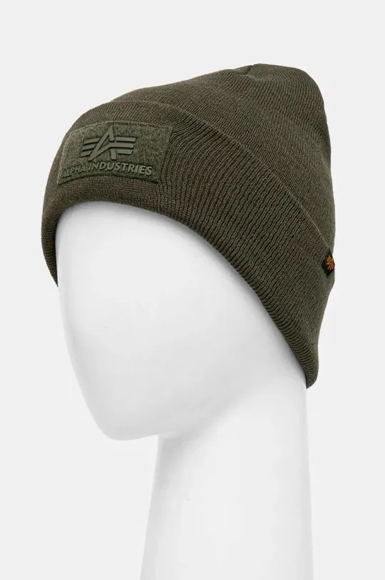 Alpha Industries beanie green color thick knit