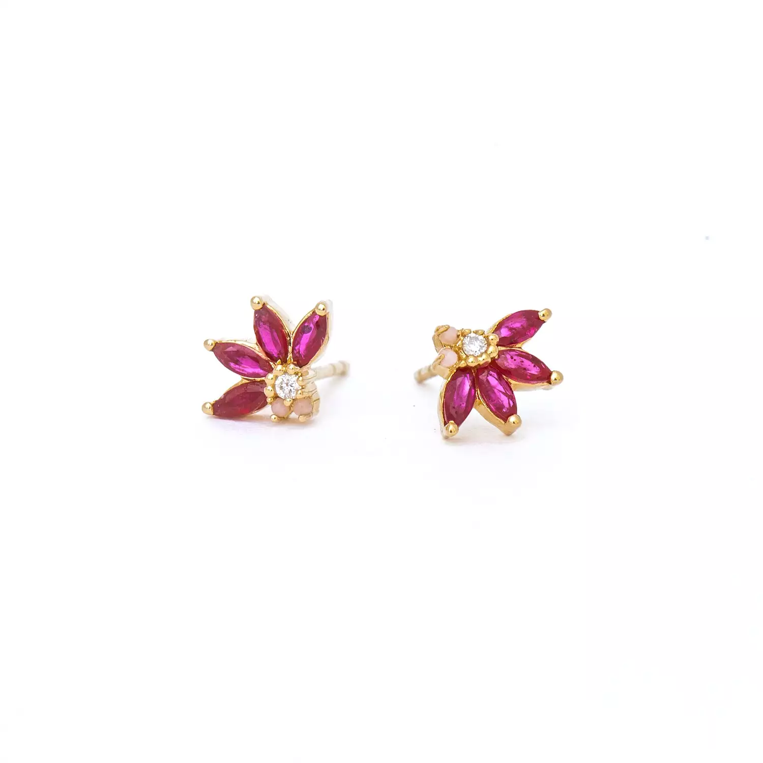 Amalfi Ruby & Diamond & Pink Opal Half Flower Studs