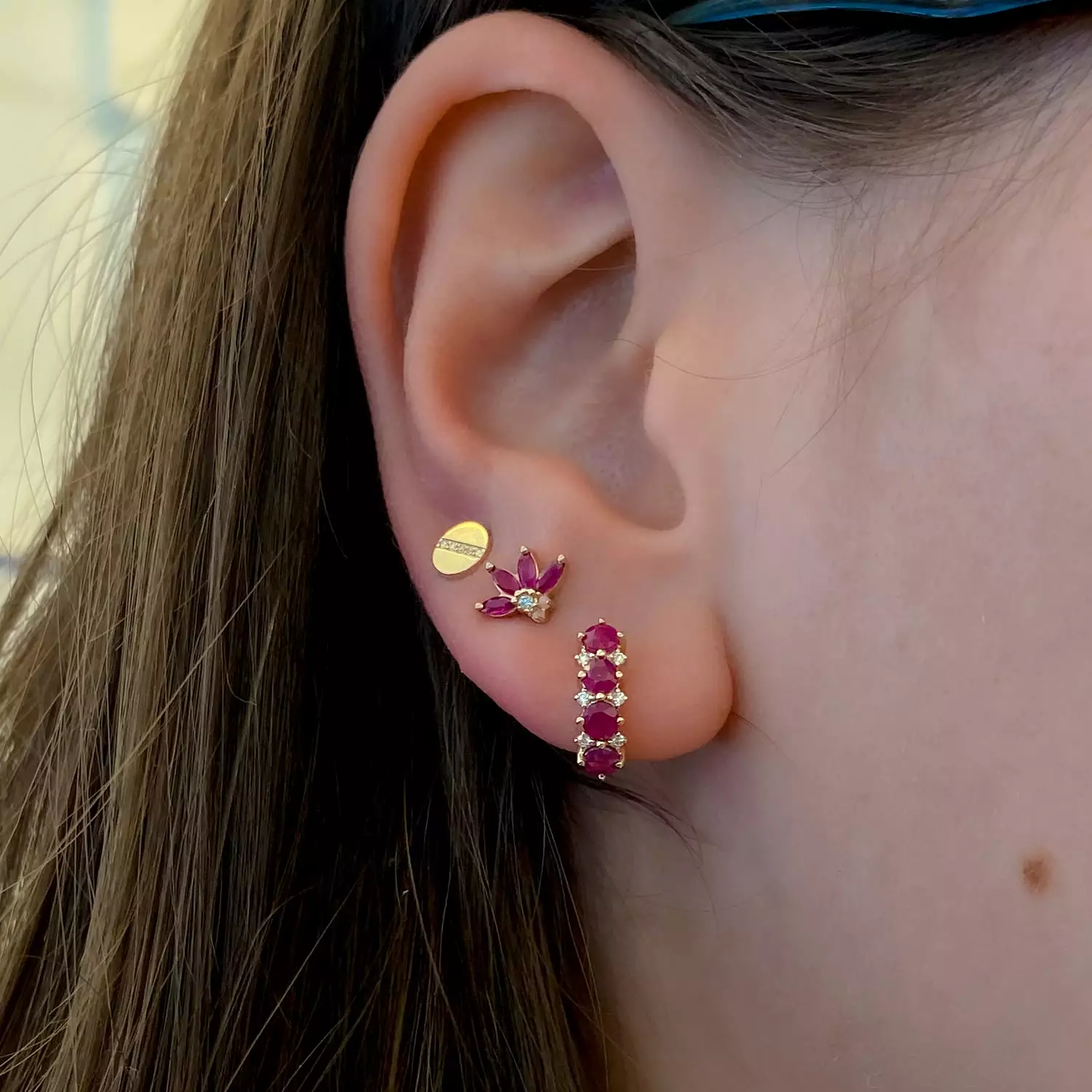 Amalfi Ruby & Diamond & Pink Opal Half Flower Studs