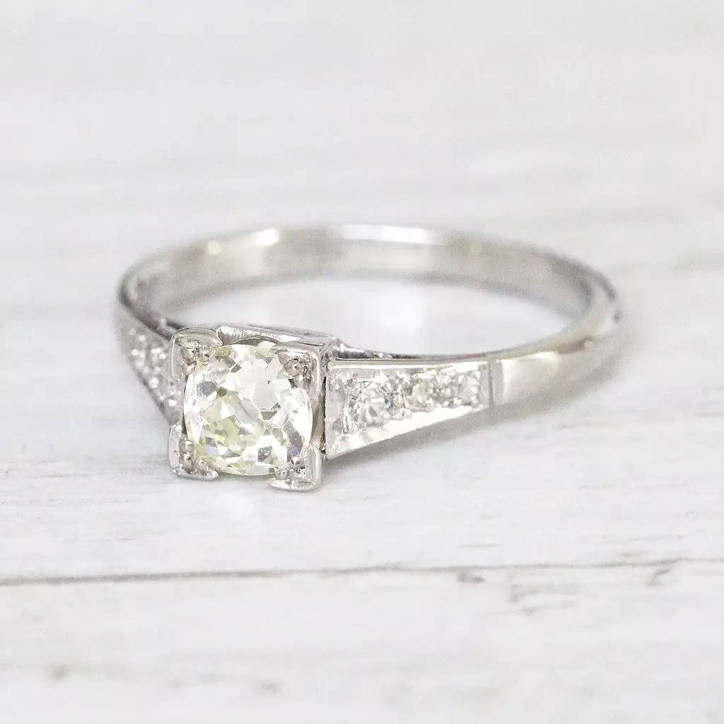 Art Deco 0.53 Carat Old Mine Cut Diamond Solitaire Ring