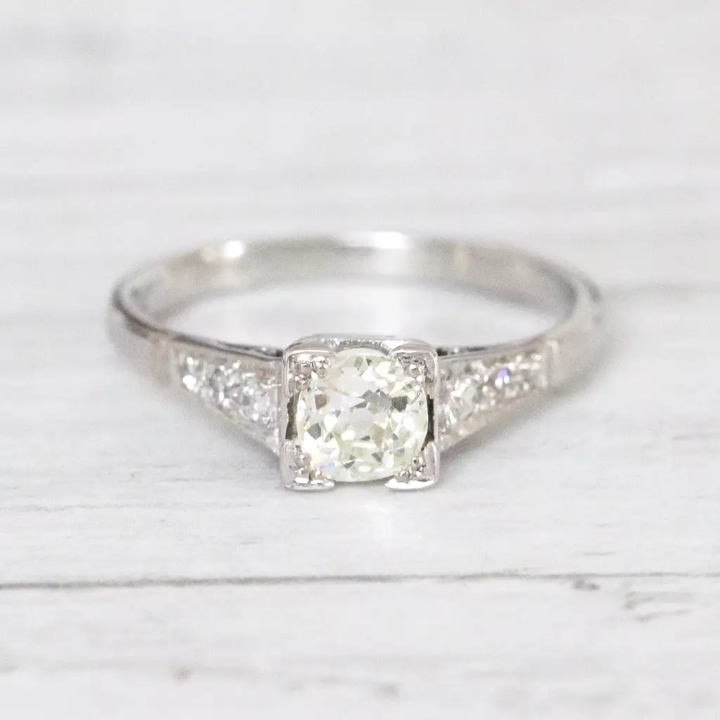 Art Deco 0.53 Carat Old Mine Cut Diamond Solitaire Ring