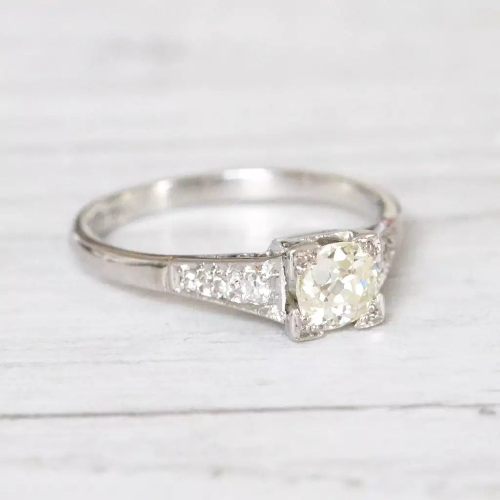 Art Deco 0.53 Carat Old Mine Cut Diamond Solitaire Ring