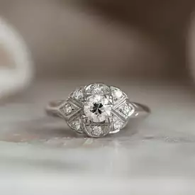 Art Deco 0.67 Carat Old European Cut Diamond Engagement Ring