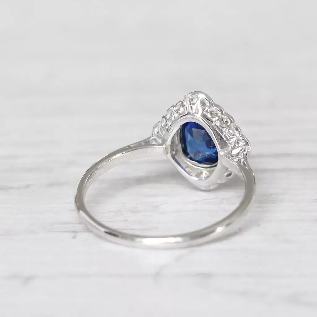 Art Deco 0.83 Carat Sapphire and Old Cut Diamond Cluster Ring